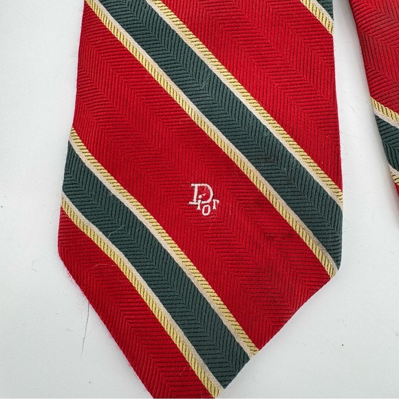 Christian Dior Logo Red Green Tie Vintage - Picture 3 of 3